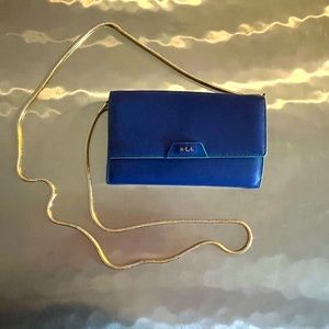 Lauren Ralph Lauren blue crossbody purse with green trim
